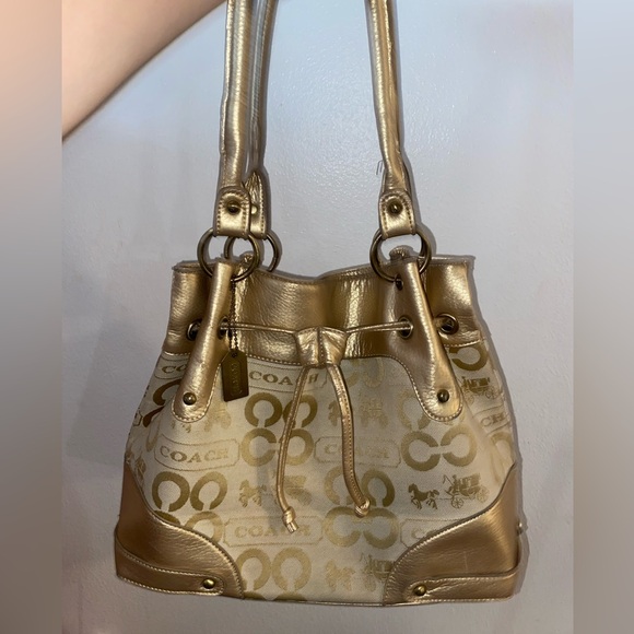 Coach Handbags - VINTAGE Coach - Metallic Gold and Cream Shoulder Bag